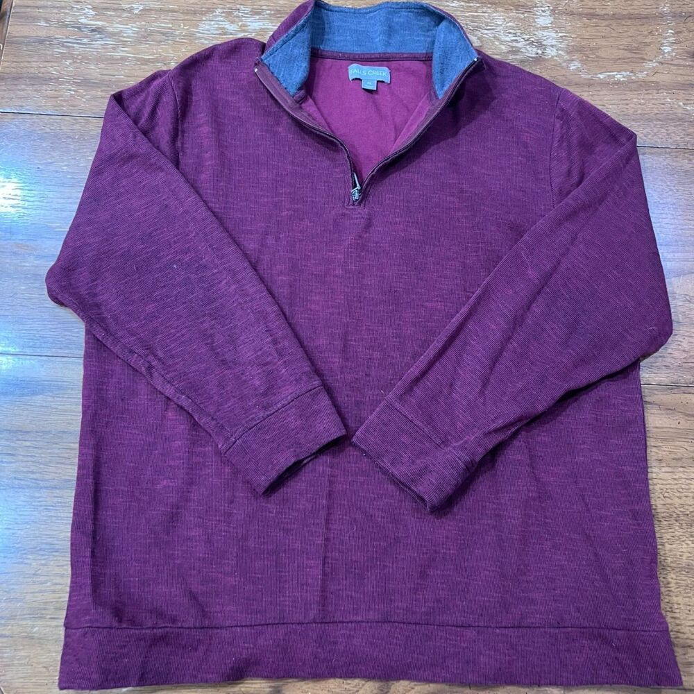 Falls Creek Men's Pullover Sweater Size XL Maroon/Burgundy Quarter Zip